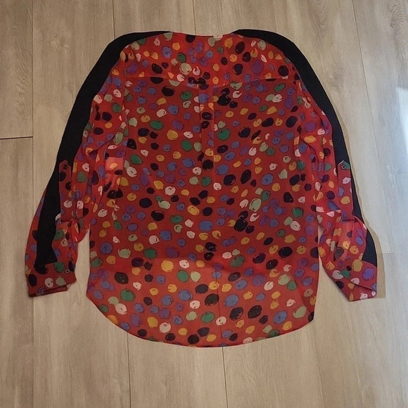 🛍Anne Klein Red Faux Wrap‎ Colorful Dots Blouse Womens Size 10 - Picture 3 of 4